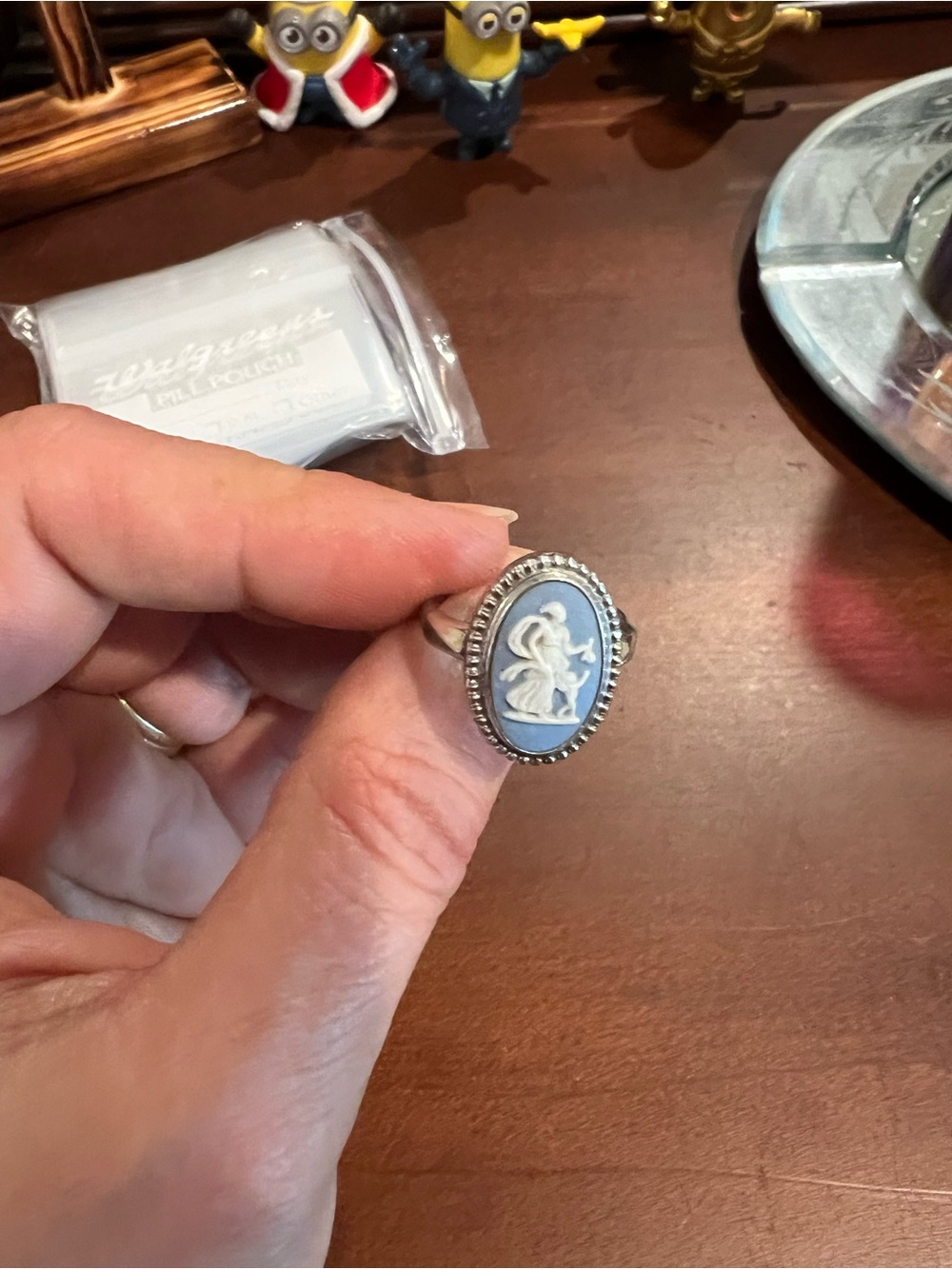 Wedgwood Blue and White Oval Cameo Sterling Ring Featuring Diana the Huntress